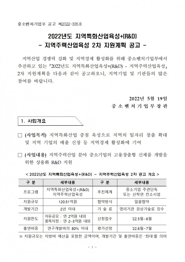 (제2022-335호) 2022년도 지역특화산업육성 (R&D)-지역주력산업육성 2차 지원계획 공고001.jpg